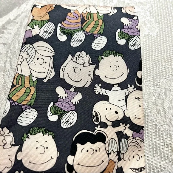 Vintage Snoopy/Peanuts Characters Print 1968 Cervantes Silk Tie Blue Grey/Purple
